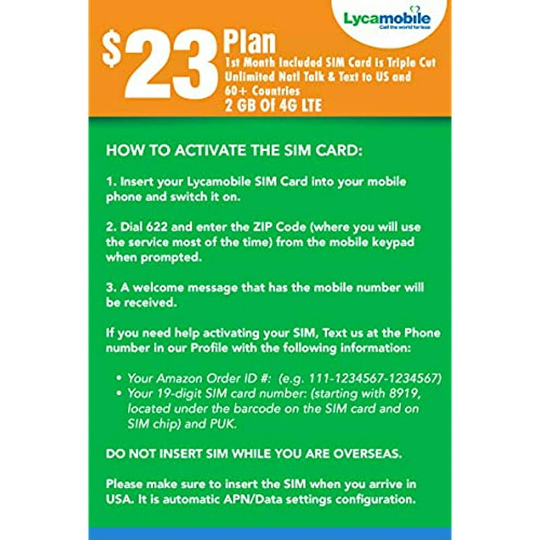 $23 Plan 1st Month Included SIM is Cut Unlimited NATL Talk & Text to US and 75+ Countries 2GB of 4G LTE - Walmart.com