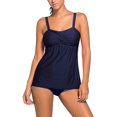 thumbnail image 1 of Women's Solid Ruched Tankini Top Swimsuit with Triangle Briefs, 1 of 6