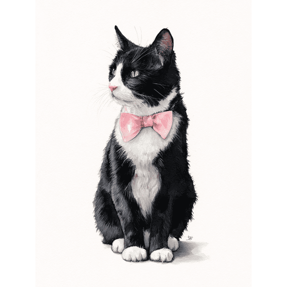 Cute Tuxedo Cat Pink Bowtie Canvas Print, Living Room Bedroom Cafe Bar Wall Decor