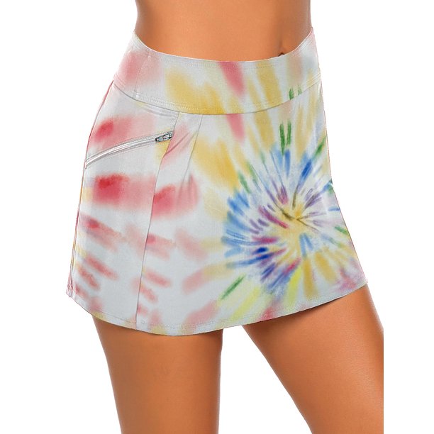 Vetinee Ladies Side Zipper Pocket Swim Bottoms High Waisted Swim Skirts
