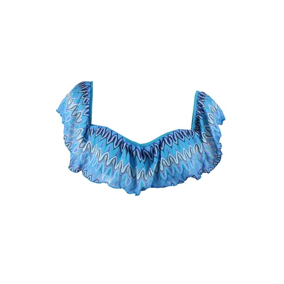 Hula Honey Parisian Blue Crochet Off-The-Shoulder Flounce Bikini Top L