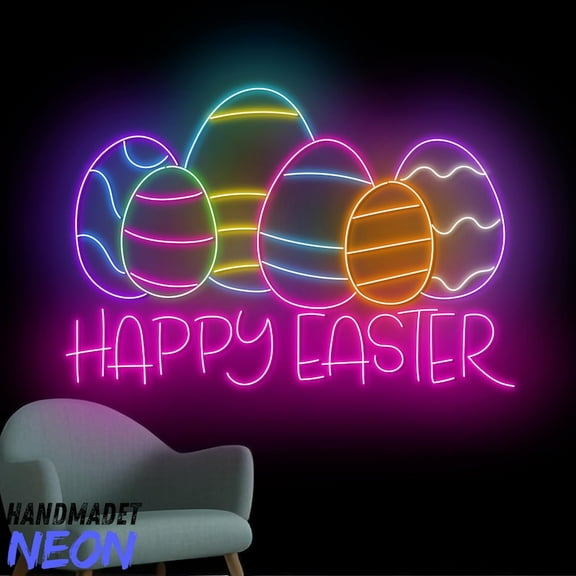 Handmadetneonsign Happy Easter Neon Sign, Eggs Easter Neon Light, Happy Easter Home Wall Decor 93868