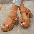 thumbnail image 2 of Women's Chunky High Heels Sandals Hook Loop OpenToe Platform Wedge Arch Support Lightweight Orthotic Walking Shoes Brown Size 6.5, 2 of 7