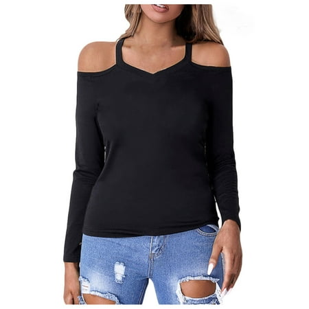 

ZIZOCWA WomenâS Long Sleeve Tshirt Women Shirts With Autumn Winter Women S Top Blouse Solid Color Off-The-Shoulder Tops Long Sleeved Round Neck Casual Top Scrub Top Polyester Spandex