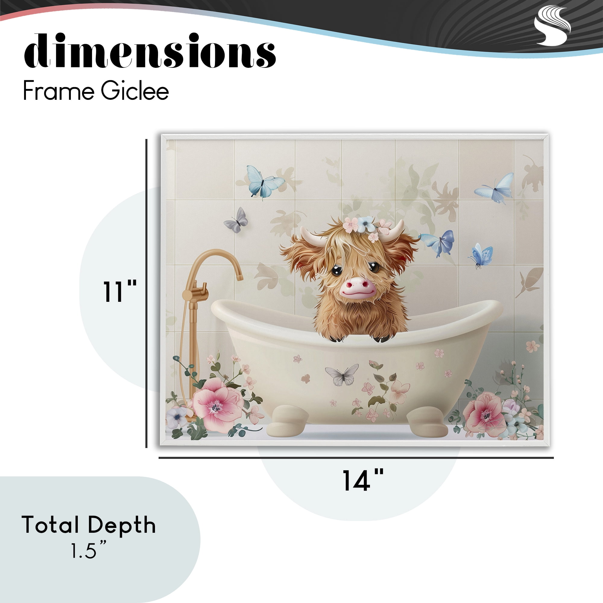 Baby Cattle in Floral Tub White Framed Giclee Art, design by Shawna Stewart