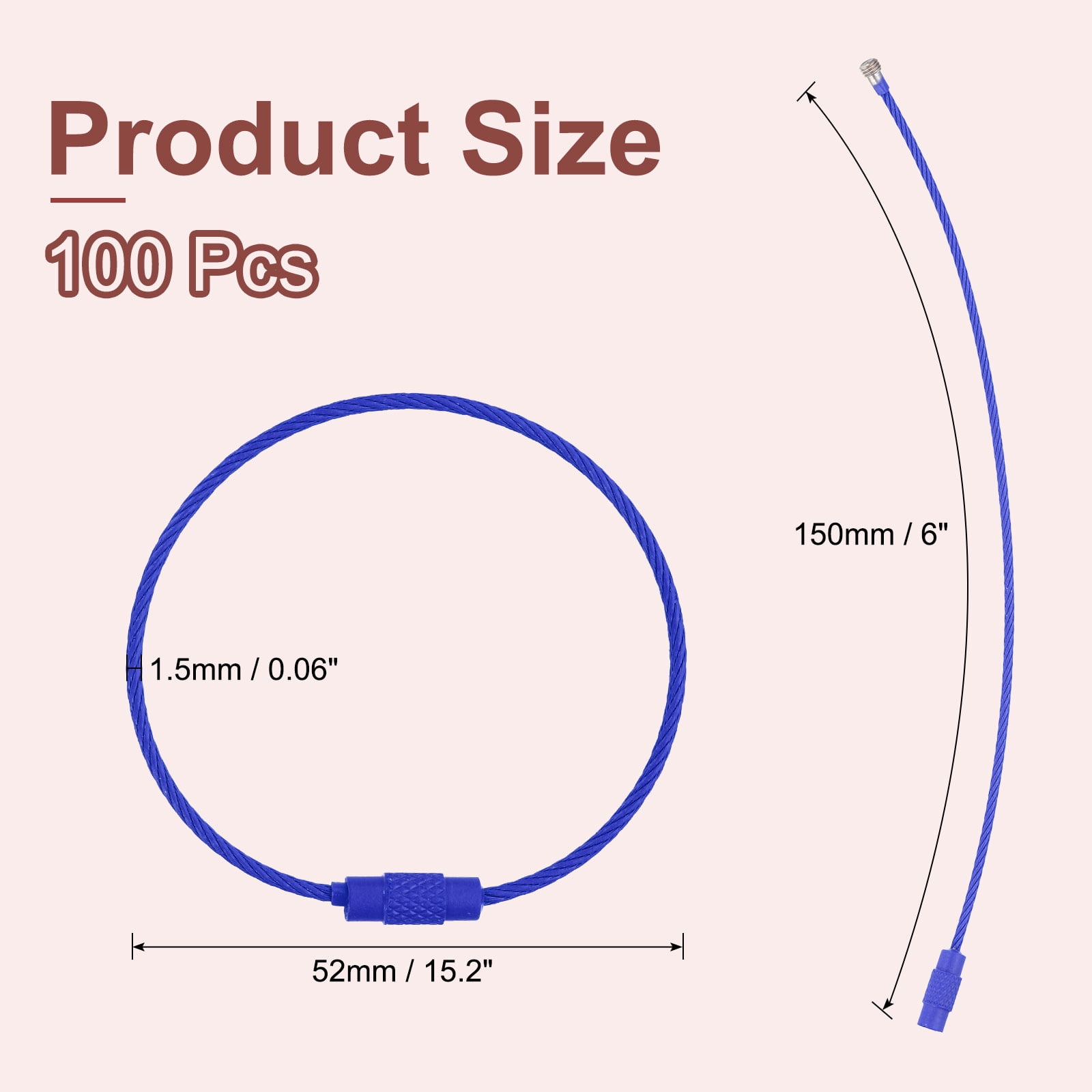 Uxcell 100 Pcs Wire Keychain Cable, 6 Inch Luggage Bag Tag Loops, Dark Blue, Durable Design