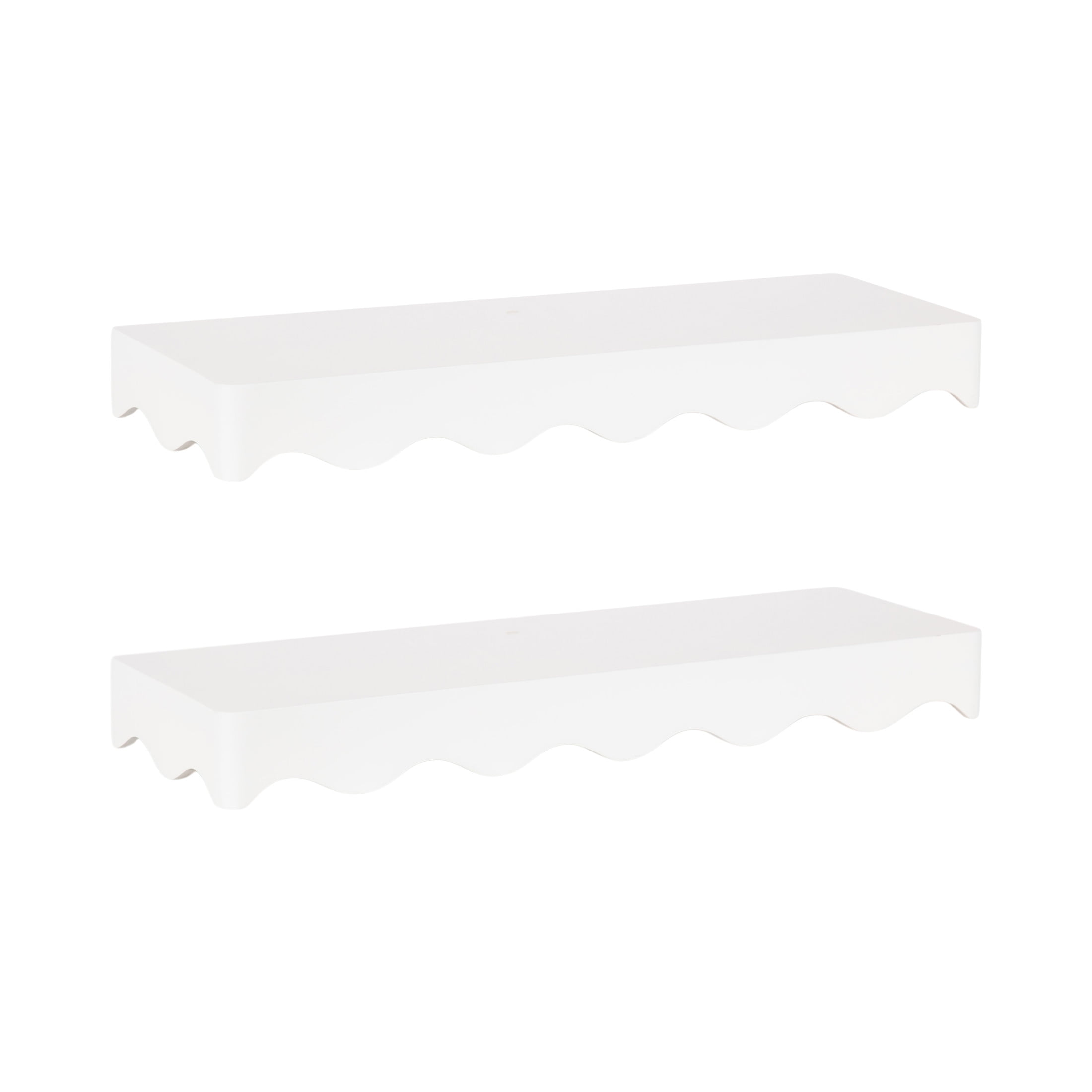 Kate and Laurel Maida Modern Decorative Wavy Wall Floating Shelves, Set of 2, 24 x 8, White, Functional Scalloped Kitchen and Bathroom Shelves for Above Toilet or Cute Dorm Room Bookshelves