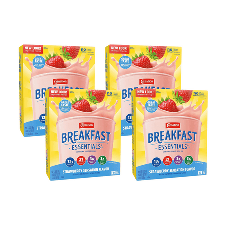 Carnation Breakfast Essentials Strawberry Sensation Flavor 36 Gram Individual Packet Powder, Box of 10 (Pack of 4)