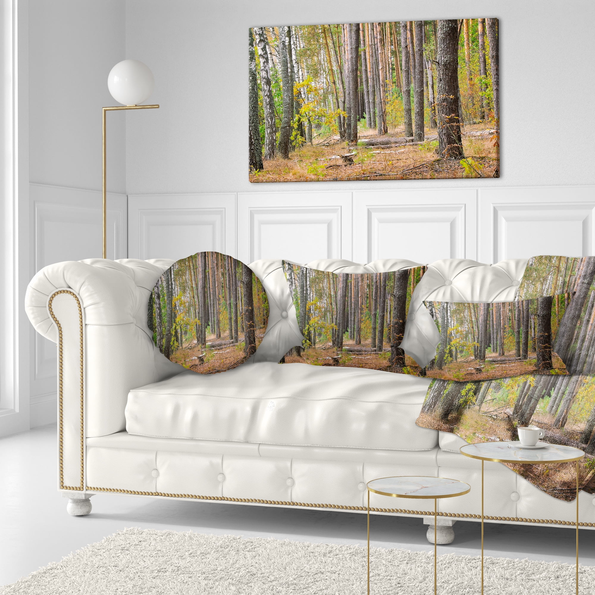 Designart Green Fall Forest with Thick Woods - Modern Forest Throw Pillow - 12x20