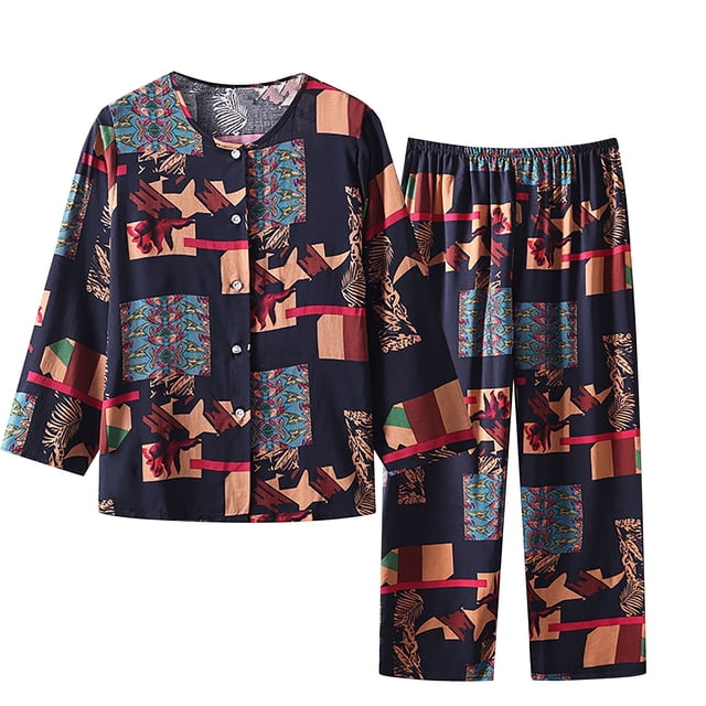 Penkiiy Ensemble de Pyjama Capri pour Femmes Haut de Pyjama avec Pantalon Capri Ensemble de Nuit 2 Pcs TG Multicolore