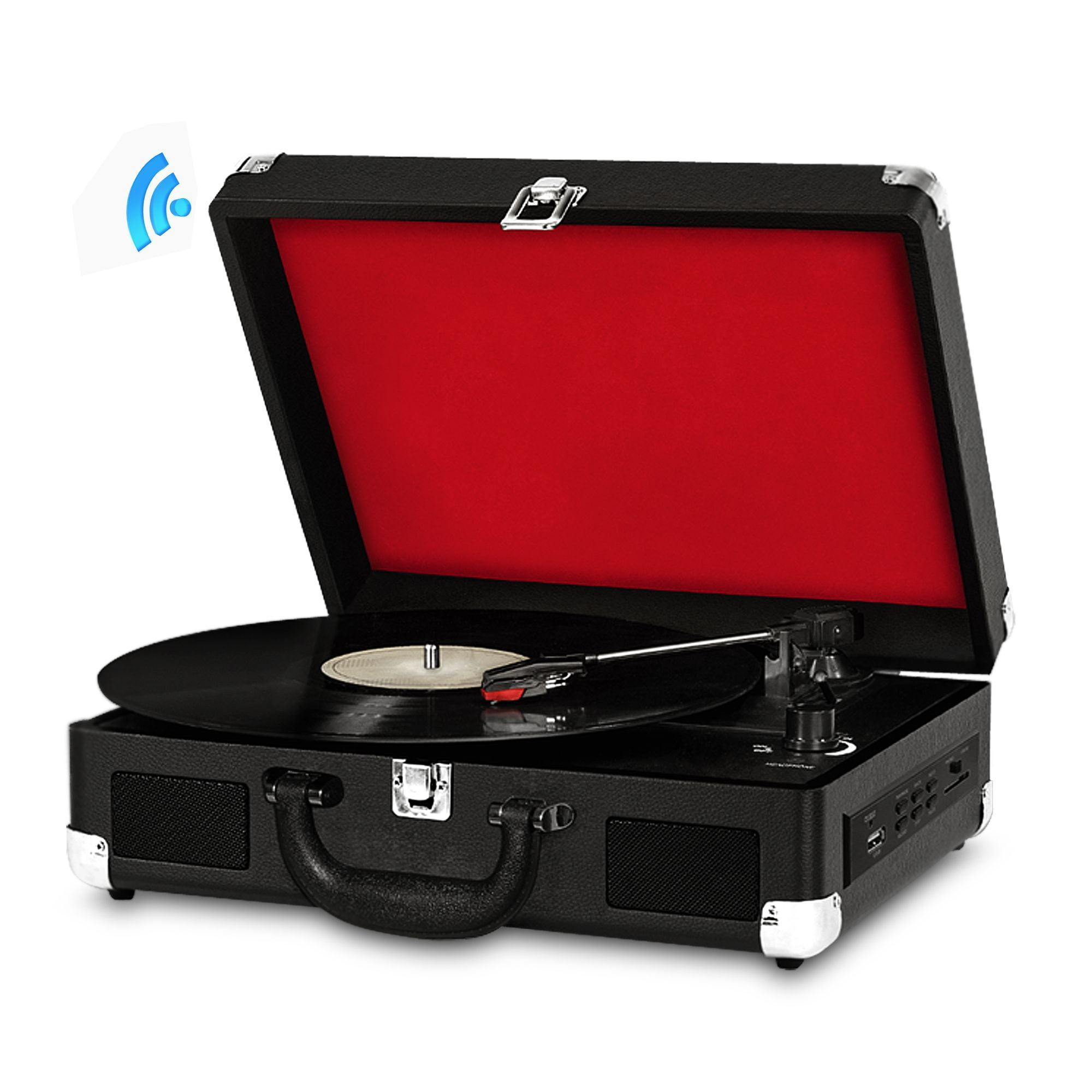 Bluetooth Compatible Classic Vintage Turntable Retro Briefcase Style Record Player Speaker