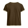 thumbnail image 4 of GUZOM Mens Brown Henley Shirt Short Sleeve | Slim Fit Casual Button Down Top in Linen Cotton Blend,Size S, 4 of 6