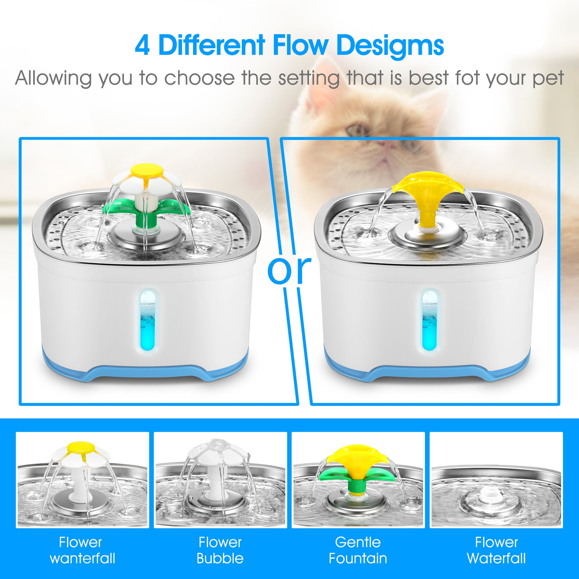 Cat Water Dispenser, Stainless Steel Smart Pet Water Dispenser Water Dispenser Recirculating 85oz/2.5L Automatic Water Dispenser (European Standard)