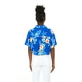 thumbnail image 2 of Women's Hawaiian Tie Front Crop Top Aloha Shirt in Hibiscus Blue L, 2 of 5