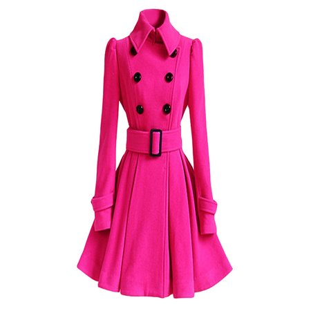Winter Warm Women Woolen Coat Trench Parka Jacket Belt Overcoat Outwear