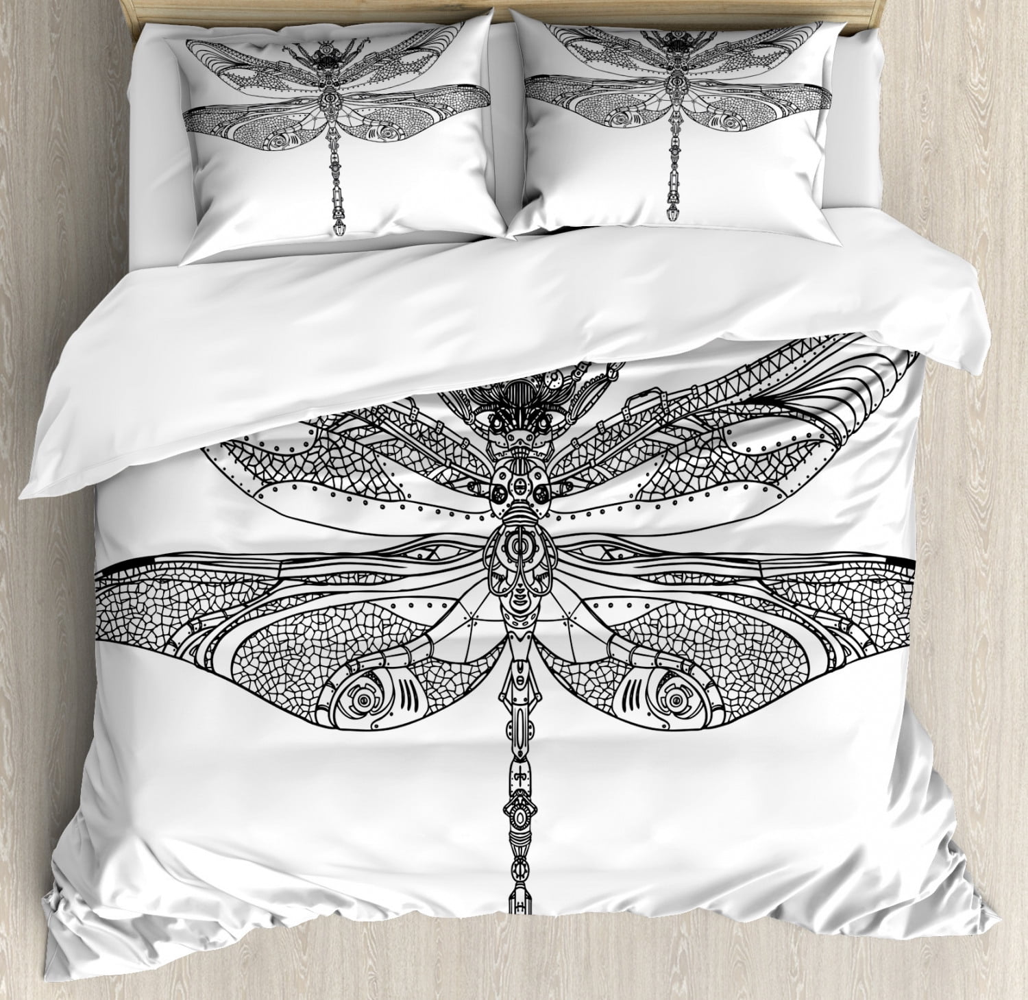 Dragonfly Duvet Cover Set King Size, Artistic Baroque Patterned