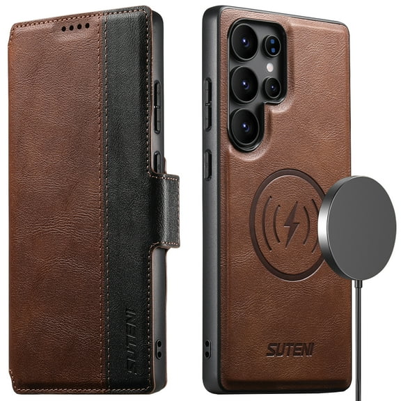 Wallet Case for Samsung Galaxy S23 Ultra Compatible with Magsafe, 2-in-1 Magnetic Detachable PU Leather Flip RFID Blocking Card Holder Stand Kickstand Cover For Samsung Galaxy S23 Ultra,Brown