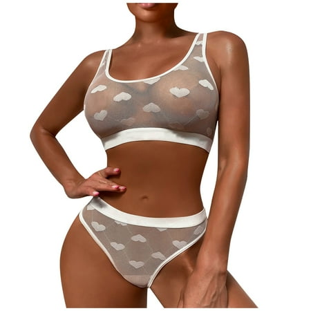 

SENDKEEL Funny Lingerie Midnight Glamour Fashion Sexy Color Love Through Pattern Lingerie Set
