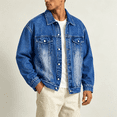 thumbnail image 3 of Akmaiox Men's & Big Men's Denim Jacket Button Up Long Sleeve Shirts Regular Fit Jean Trucker Jacket with Pockets Dark Blue XXXXL, 3 of 7