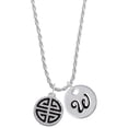 thumbnail image 1 of Delight Jewelry Silvertone Black Chinese Blessing Silvertone Script Initial Disc - W - Charm Necklace, 20"+3", 1 of 4