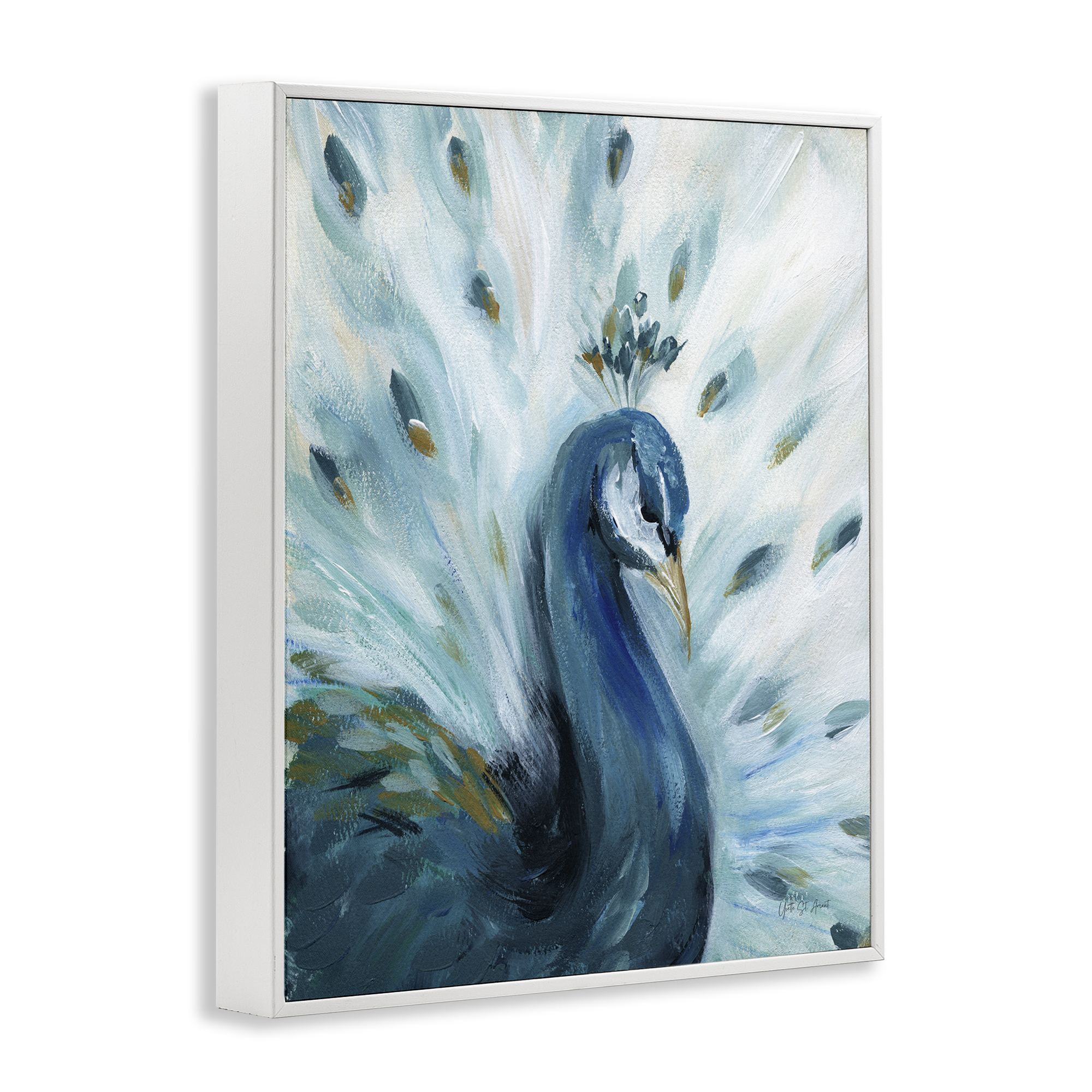 Stupell Industries Elegant Peacock Painting Animals & Insects Painting White Framed Art Print Wall Art, 24 x 30