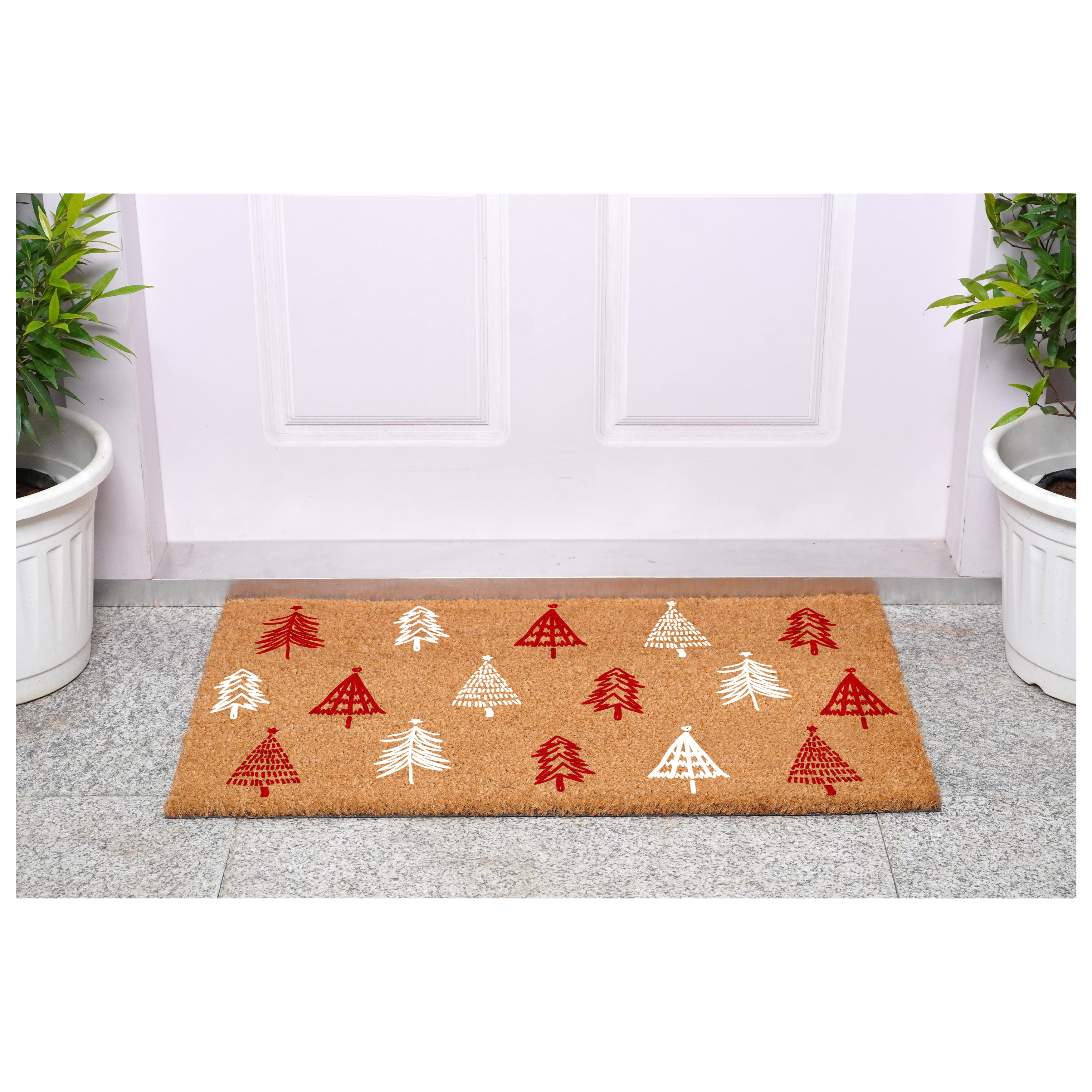 Red White Christmas Tree Farm Doormat 17" x 29"