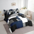thumbnail image 3 of Manfei Modern Minimalist Bedding Comforter Set 7-Piece, Black Gray White Navy Blue King Bedding Sets, Geometric Buffalo Bed Sheets, Breathable Bedroom Decor, 3 of 8