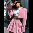thumbnail image 4 of Conjunto de 2 Piezas para Mujer, Chaqueta y Falda Corta, Cuello de Solapa, Informal, Larga, Botones, para Oficina, Otoño Rosa M, 4 of 10