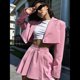 thumbnail image 4 of Conjunto de 2 Piezas para Mujer, Chaqueta y Falda Corta, Cuello de Solapa, Informal, Larga, Botones, para Oficina, Otoño Rosa M, 4 of 10