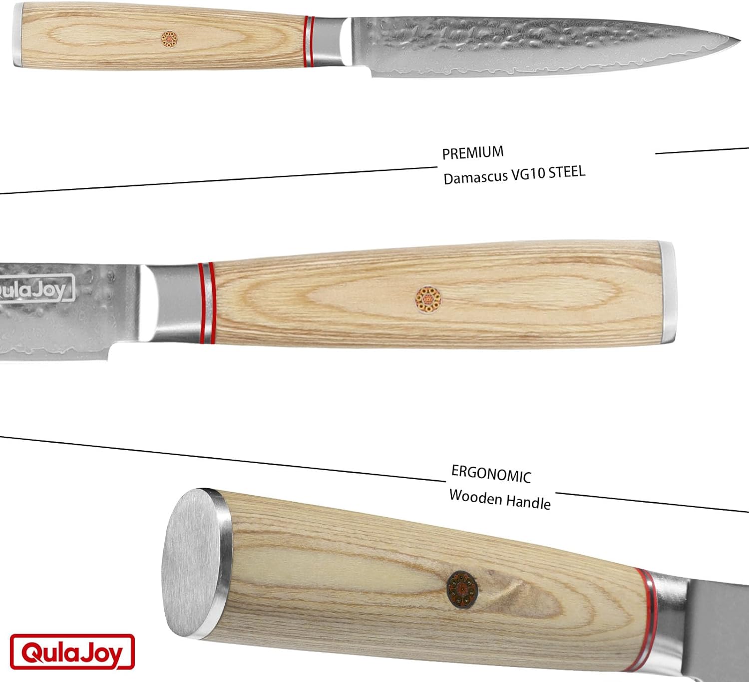 Qulajoy 4.9 Inch Utility Knife, Japanese Kitchen Knife Sharp Damascus Chef Knife for Meat Vegetable Cutting