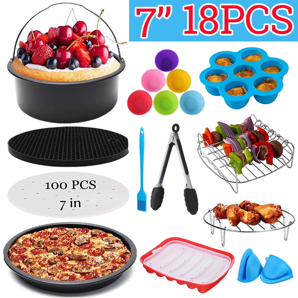 7'' Pizza Pan Fit Air Fryer Accessories Healthy Airfryer Baking Plate Set 