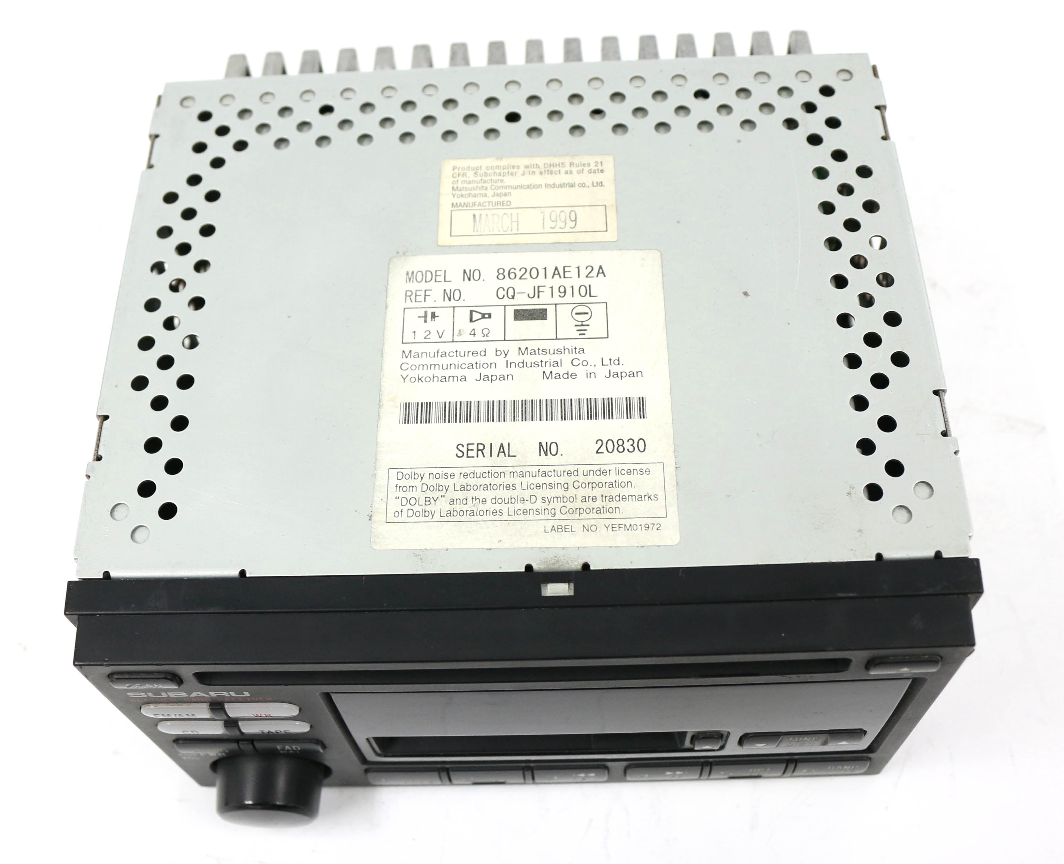 Restored 2000-02 Subaru Legacy AM FM Radio CD Cassette Player 86201AE12A Face Code P121 (Refurbished)