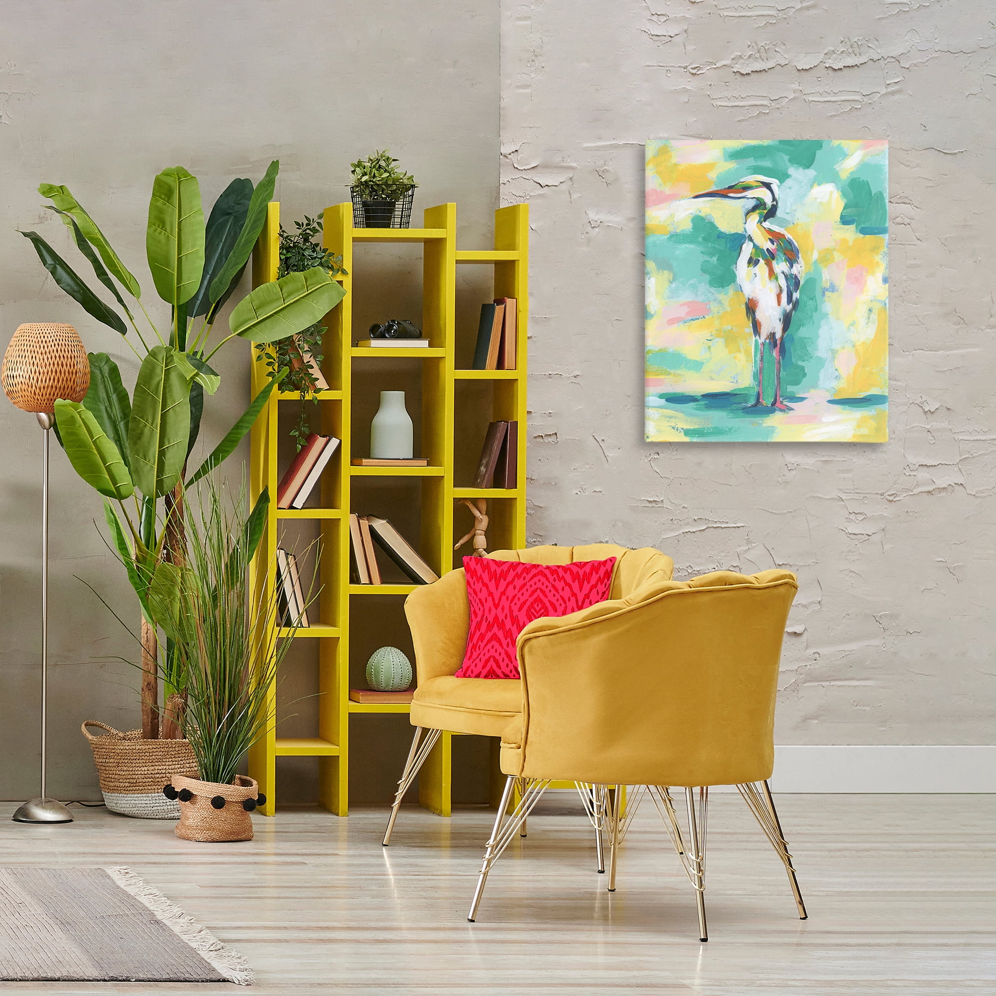 Stupell Industries Blue & Yellow Crane Animals Painting Wrapped Canvas Art Print Wall Art, 24 x 30