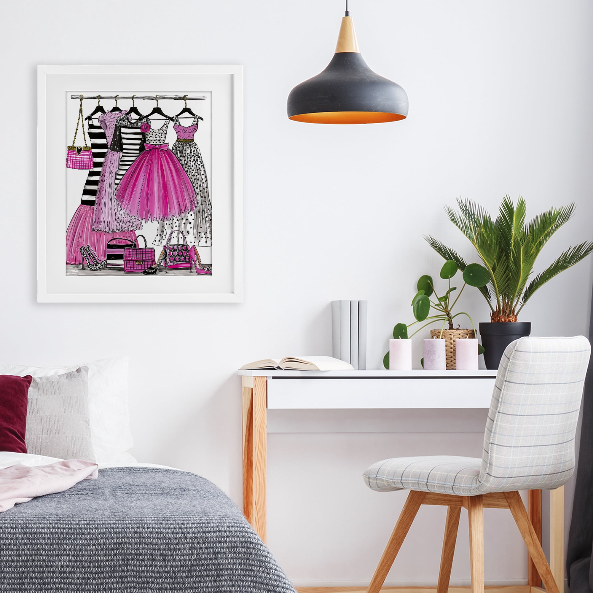 Stupell Industries Chic Pink Tulle Dresses White Framed Print Under Glass, design by Jess Stempel