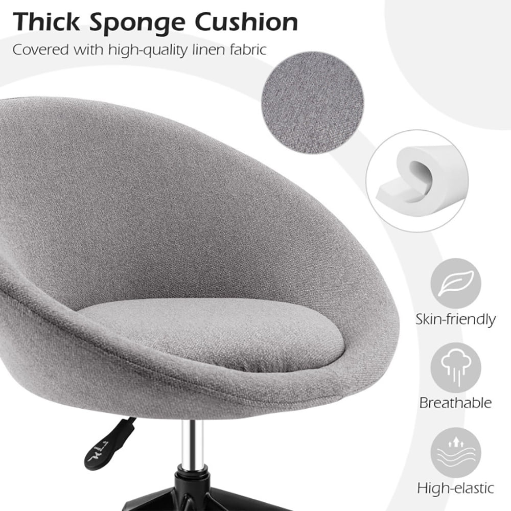 Finihen Swivel Accent Chair, Adjustable Swivel Accent Chair Vanity Chair with Round Back, for Home, Office, Gray