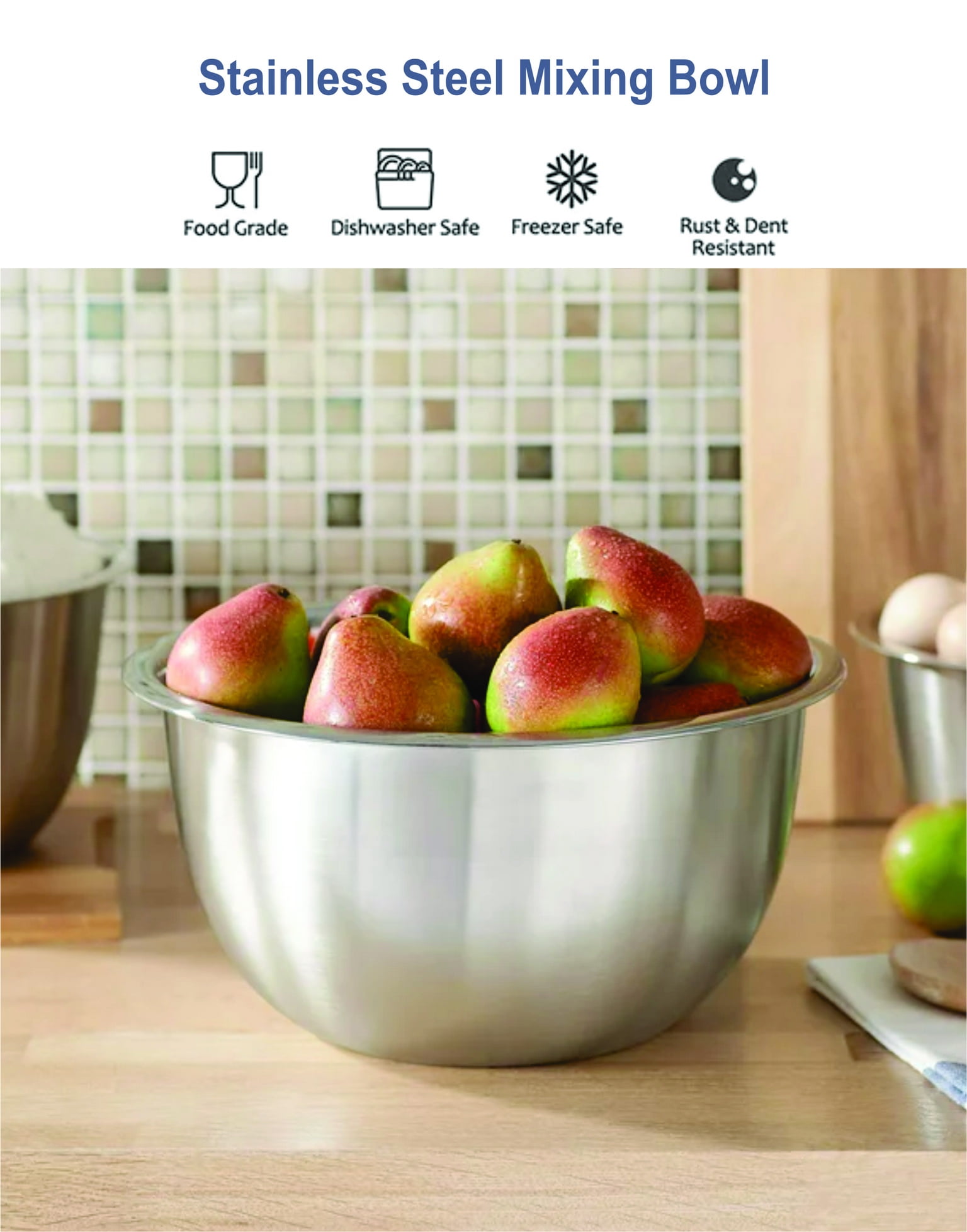 (2 pack) Mainstays SS 8QT Multi-Use Mixing Bowl for Prepping, Serving or Storage