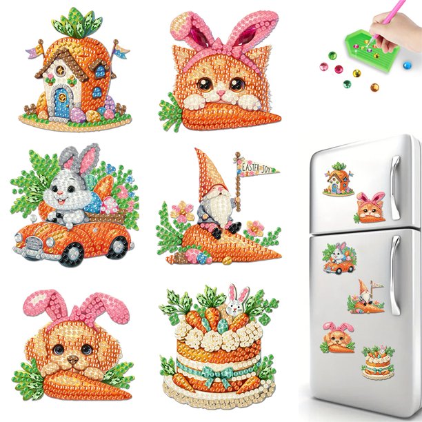 Painting Nevera Magnet 6pcs Rabbit Zanahoria Pascua para Adultos Principiantes