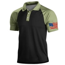 American Flag Raglan Shirts for Men Casual Summer Outdoor Short Sleeve Collared Golf T-Shirt Activewear