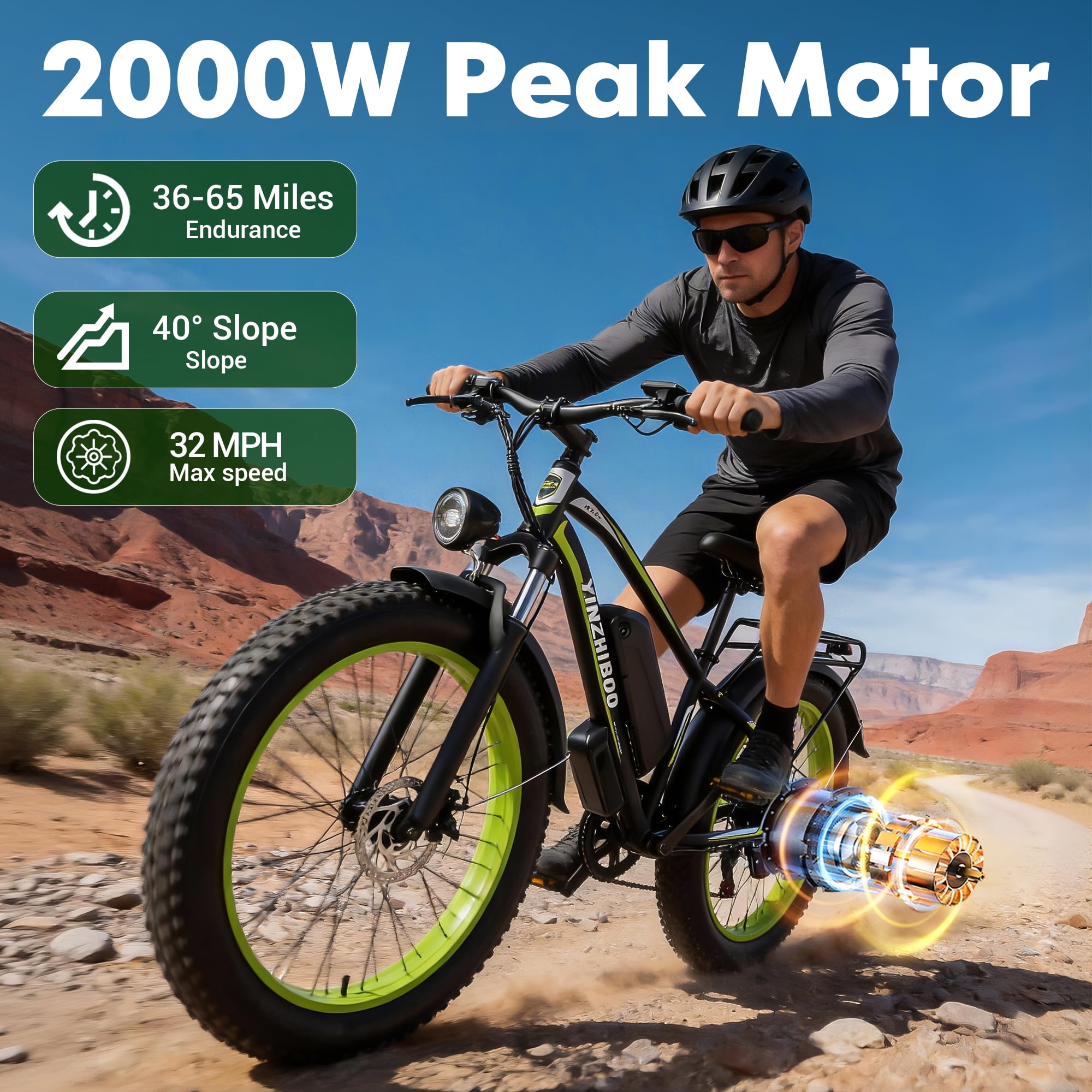 Electric Bike for Adults ,2000W Peak Motor, Off-Road E-Mountain Bike,32 MPH Max Speed 26"x4.0" Fat Tire E Bike,48V 17.5Ah Battery,UL2849