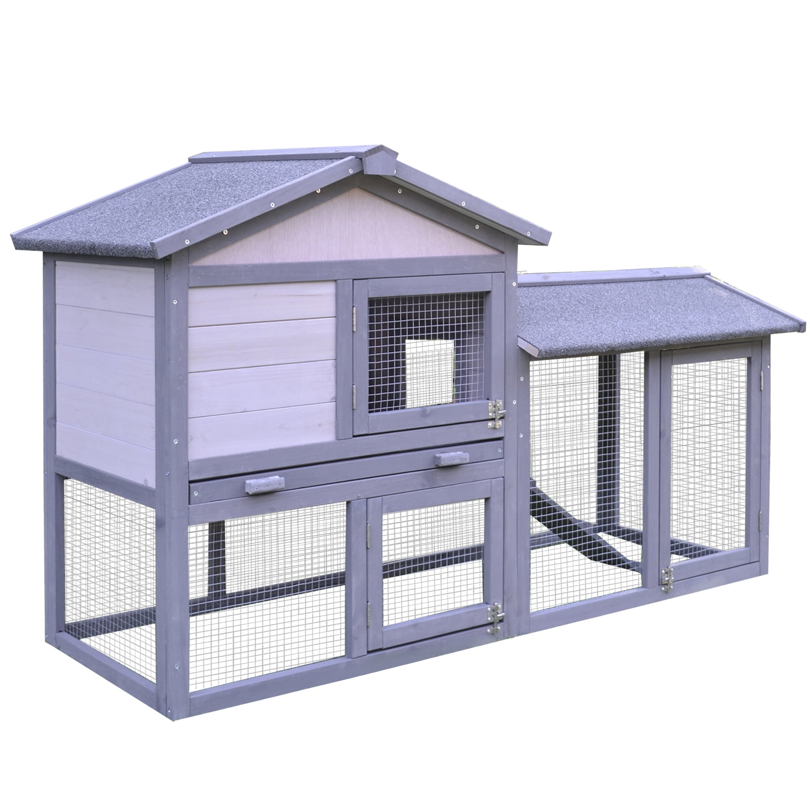 PawHut Large Outdoor Raised Painted Deluxe Wood Rabbit Hutch Bunny