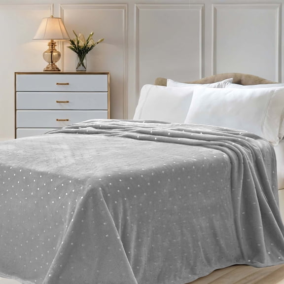 Superior Fleece Plush Fluffy Soft Blanket, Polka Dot All Season Blankets, Full/Queen, Platinum
