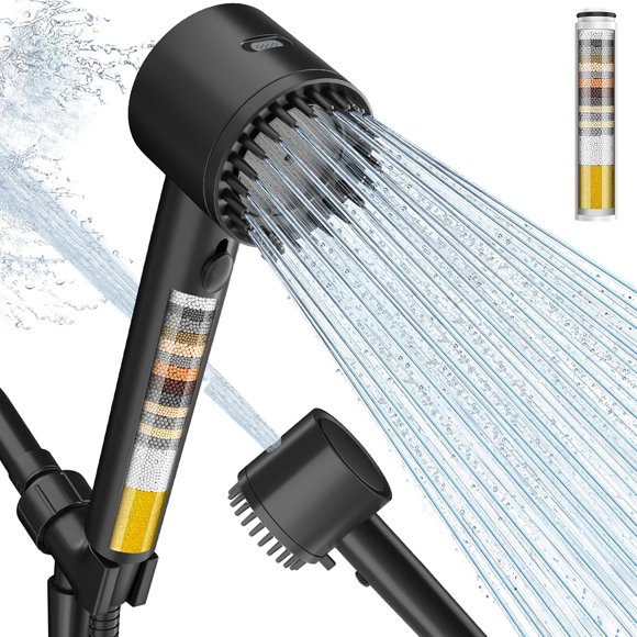 Ducha filtrada con mango y modo de rociado 4+1 para agua dura eliminación de cloro piel seca