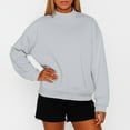 thumbnail image 2 of WTOBBY Women's High Neck Fleece Sweatshirt Solid Color Loose Fit Pullover Top Fall Winter Casual Wear with Warm Comfort Style,Gray L, 2 of 6