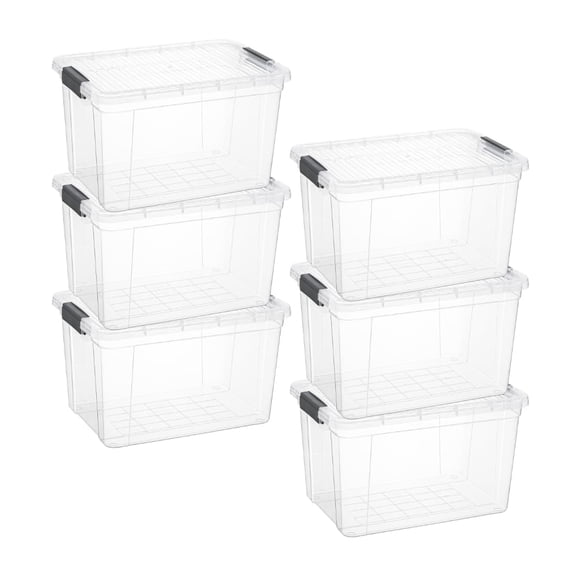 Superio Clear Storage Boxes with Lids, Plastic Container Bins for Organizing, Stackable Crates, BPA Free, Non Toxic, Odor Free, Organizers for Home, Office, School, and Dorm, 13.7 Quart, 6 Pack