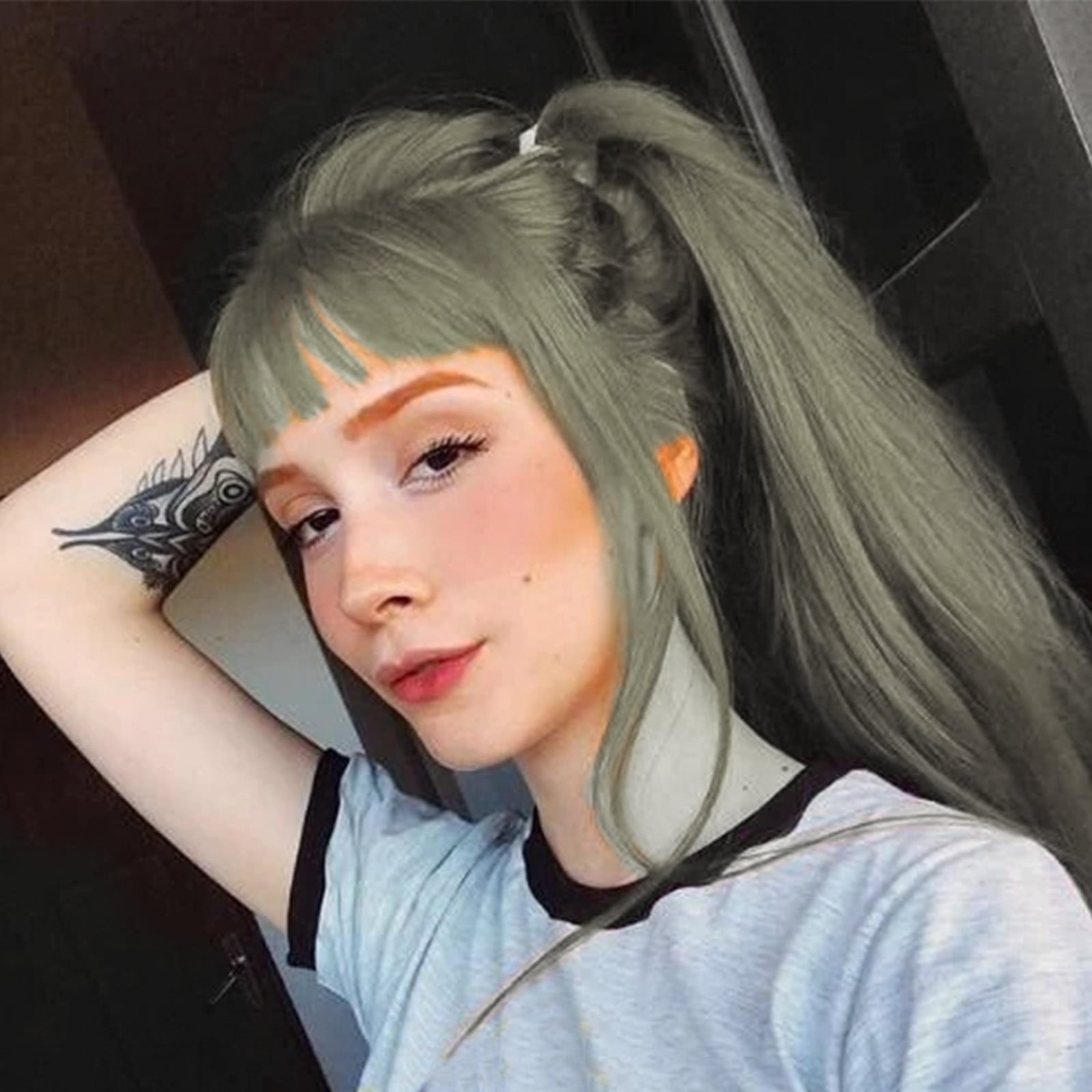 YSGFHGJW Wigs for Black Women,Long Straight Wig With Bangs Hair Wig For Women Synthetic Natural Wig ,Various Colors Available,Daily Wear Party And Cosplay Soft Wig,Gray