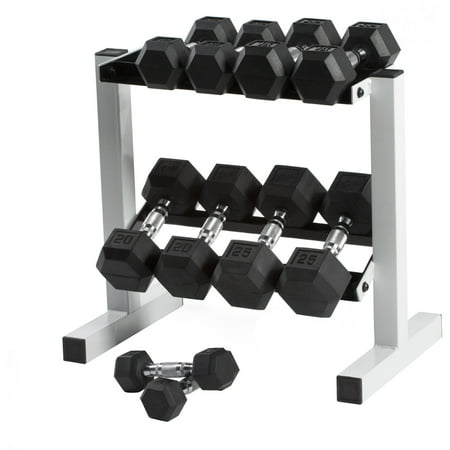 CAP 150 lb Rubber Hex Dumbbell Weight Set 5-25 lb with Rack (Box 2 of 4 Only)