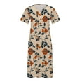 thumbnail image 5 of Feancey 2025 Womens Summer Dresses Button V Neck Short Sleeve Maxi Dress Dressy Casual Floral Printed Vacation Dresses with Pockets Beige 3XL, 5 of 6