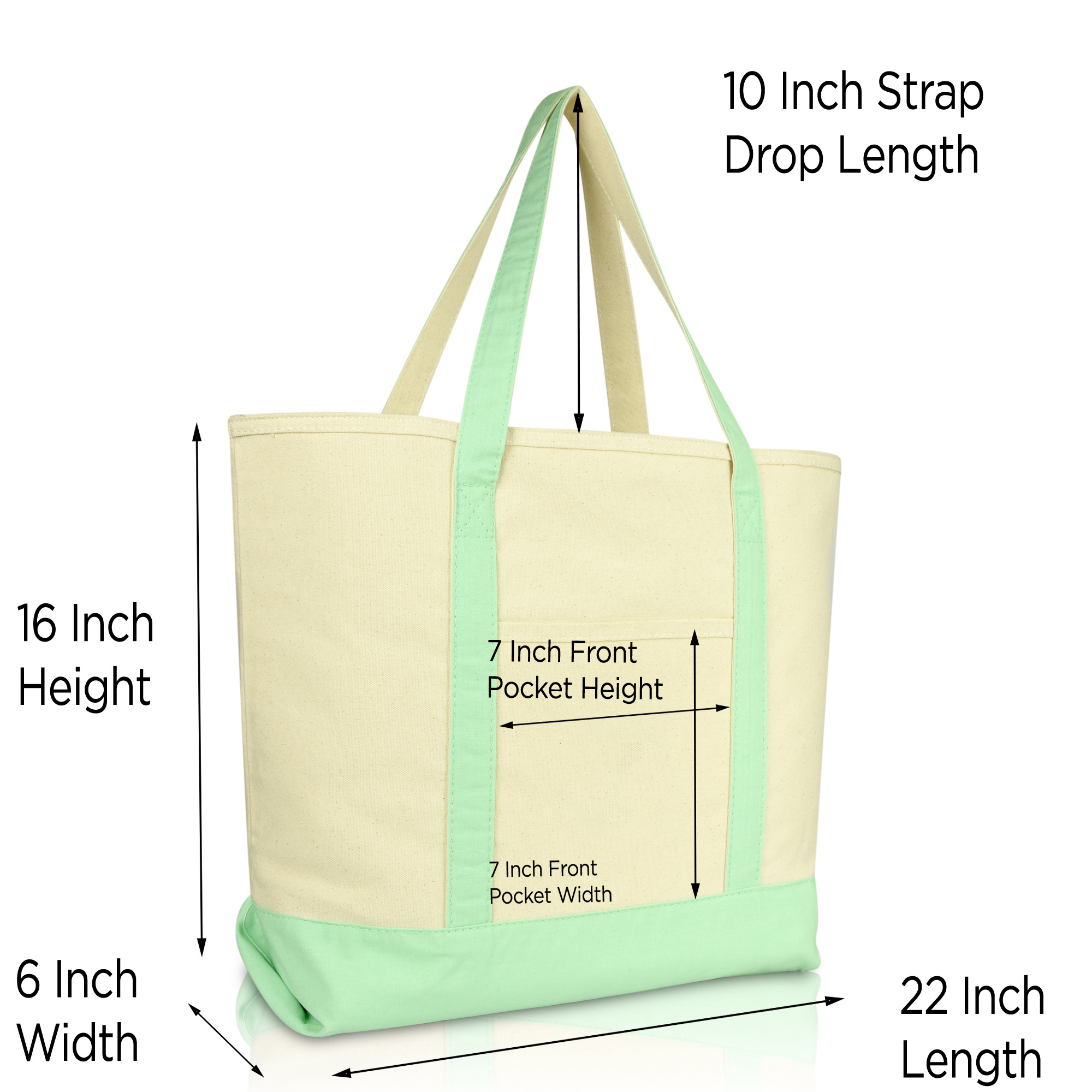 DALIX 22" Extra Large Cotton Canvas Zippered Shopping Tote Grocery Bag in Mint Green - image 2 of 6