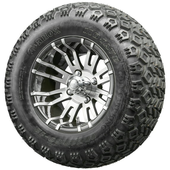 Golf Cart Wheels and Tires Combo - 12" RHOX RX270 Machined - Set of 4