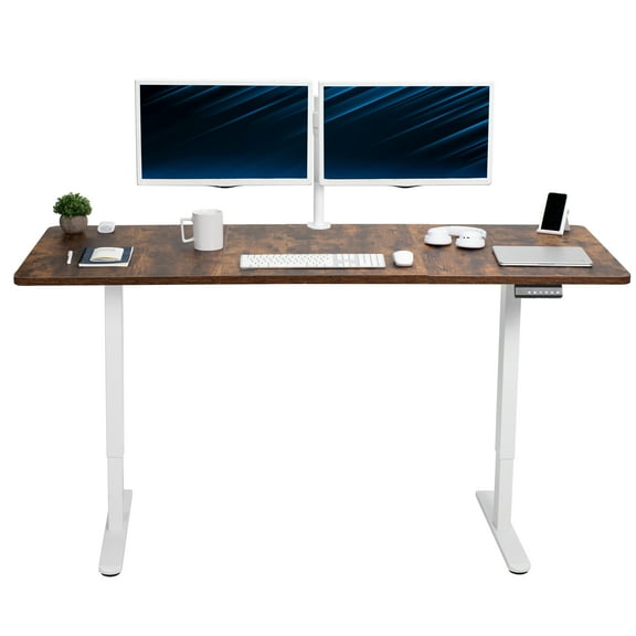 VIVO Electric Dual Motor 71” x 30” Standing Desk, Vintage Brown Top, White Frame